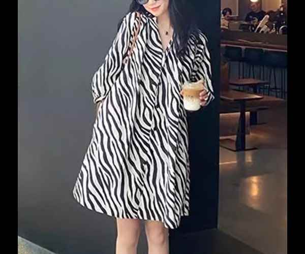 樂天商城 - レディース ワンピース プルオーバー シャツワンピ ミニ ショート 膝丈 膝上 長袖 Vネック ポケット カジュアル おしゃれ ラフ ルーズ 個性的 存在感 ラグジュアリー 派手 セクシー リラックス シック セブラ柄 プリント 春 秋 デート お出かけ モノトーン 普段使い M L