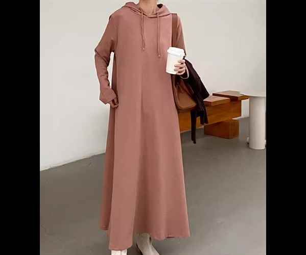 スウェット風 レディース ワンピース プルオーバー スウェットワンピース ロング 長袖 Aライン フード コットン かわいい 大人可愛い きれいめ シンプル カジュアル 上品 おしゃれ レトロ ラフ ガーリー ルーズ クール キュート ナチュラル リラックス シック 高級感