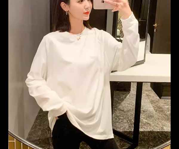 樂天商城 - レディース トップス ロンT カットソー プルオーバー Tシャツ ロング ミドル丈 長袖 ラウンドネック 綿 コットン シンプル カジュアル おしゃれ かっこいい レトロ ラフ メンズライク ボーイッシュ ルーズ クール ハンサム シック 高級感 秋 デート お出かけ 体型カバー