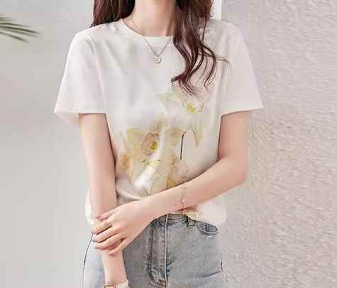 レディース トップス カットソー プルオーバー Tシャツ ミドル丈 半袖 ラウンドネック ストレート フェミニン 綿 コットン かわいい 大人可愛い きれいめ シンプル カジュアル 上品 おしゃれ ラフ ガーリー エレガント 清潔感 爽やか シック 高級感 芸術的 gramaria-10002570 gramaria サンプル画像2