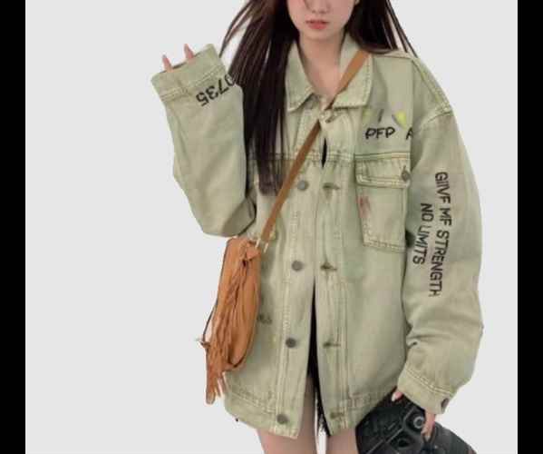 レディース ジャケット アウター 上着 デニム デニムジャケット Gジャン ミドル丈 長袖 襟付き ポロカラー 刺繍 ボタン アメカジ ウォッシュ カラーデニム カジュアル おしゃれ かっこいい レトロ メンズライク ボーイッシュ ルーズ 個性的 クール ラグジュアリー