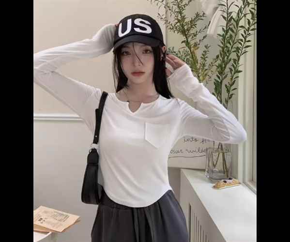 樂天商城 - レディース トップス カットソー プルオーバー インナー Tシャツ ショート 長袖 Vネック スリム 細身 ポケット シンプル カジュアル おしゃれ かっこいい レトロ ラフ メンズライク ボーイッシュ クール ナチュラル ハンサム シック 無地 秋 デート お出かけ 普段使い