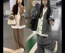 二点セット 上下セット ツーピース レディース パンツ カーディガン セットアップ マタニティウェア フルレングス 長袖 ドロップショルダー 前開き ボタン かわいい 大人可愛い シンプル カジュアル おしゃれ ラフ ボーイッシュ ルーズ キュート ナチュラル リラックス(4)