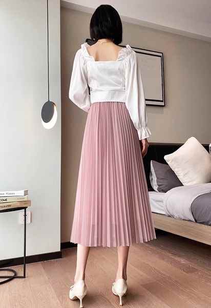 4色展開 ミドル丈プリーツスカート レディース スカート プリーツスカート フレアスカート ロングスカート 膝下 ロング フレア 細身 Aライン フォーマル スマート フェミニン プリーツ ハイウエスト 透け感 大人可愛い シンプル 上品 おしゃれ エレガント 清潔感