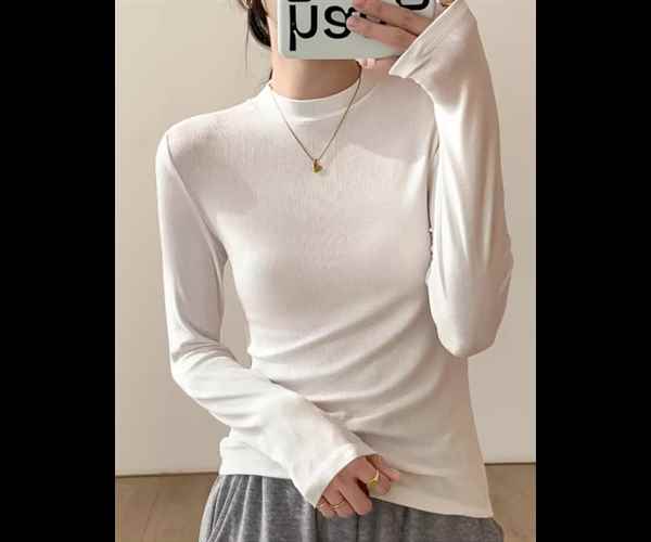 樂天商城 - レディース トップス カットソー インナー Tシャツ ミドル丈 長袖 ラウンドネック クルーネック スタンドカラー スリム 細身 大人可愛い きれいめ シンプル カジュアル 上品 ラフ ボーイッシュ クール エレガント ベーシック ナチュラル ハンサム シック スタイリッシュ