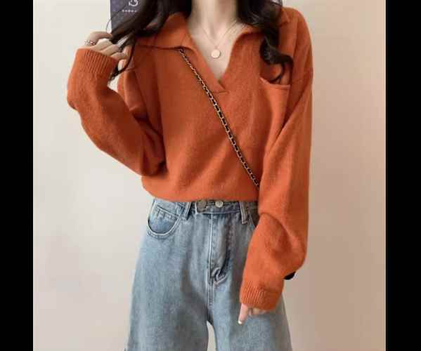 レディース トップス ニット セーター プルオーバー ショート ミドル丈 長袖 ドロップショルダー Vネッ..