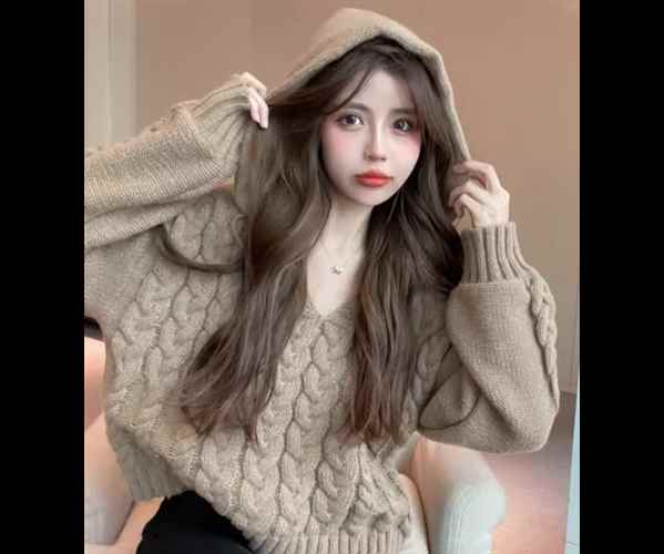 レディース トップス ニット セーター プルオーバー パーカー ショート クロップド丈 長袖 フード ケー..