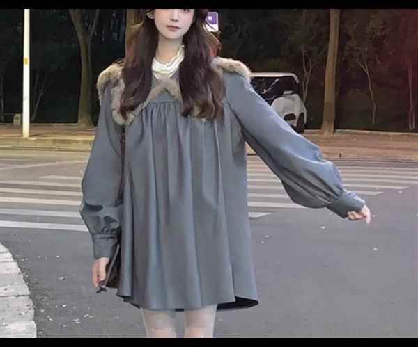 レディース ワンピース プルオーバー シャツワンピ ミニ ショート 長袖 襟付き ビッグカラー ファー かわいい 大人可愛い シンプル カジュアル おしゃれ レトロ ガーリー ルーズ 個性的 ラブリー キュート ラグジュアリー アクティブ シック 高級感 優しい 穏やか