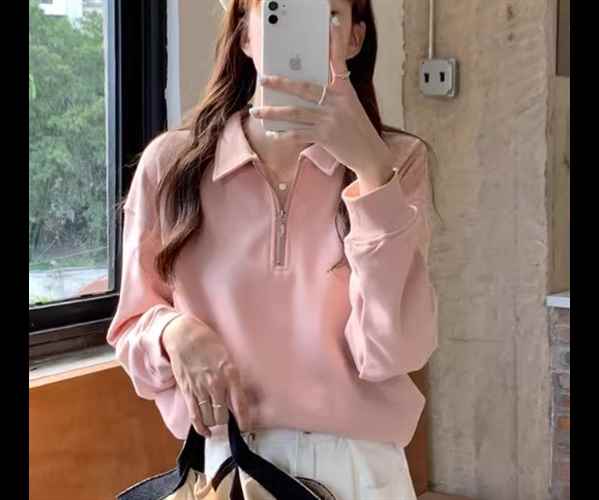 レディース トップス プルオーバー パーカー トレーナー スウェット ミドル丈 長袖 襟付き ポロカラー ファスナー かわいい 大人可愛い きれいめ シンプル カジュアル 上品 おしゃれ かっこいい レトロ ボーイッシュ スポーティー ルーズ クール エレガント 無地 春 秋