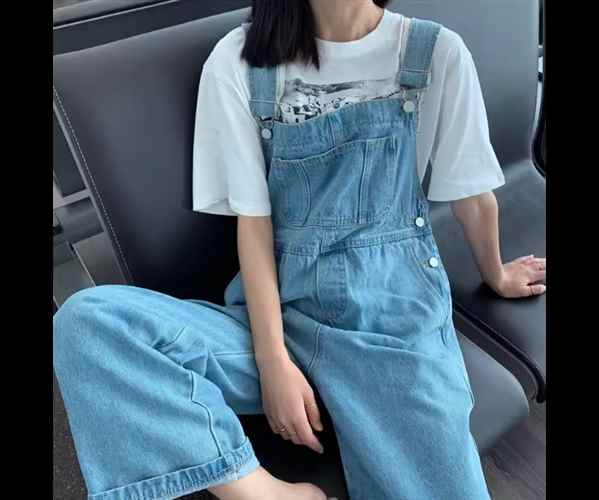 樂天商城 - レディース パンツ オーバーオール フルレングス 袖なし ノースリーブ スクエアネック ワイド ポケット ハイウエスト サスペンダー デニム ブルーデニム 薄手 かわいい シンプル カジュアル おしゃれ かっこいい レトロ ボーイッシュ ルーズ クール キュート アクティブ