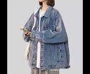 レディース ジャケット アウター 上着 デニムジャケット ミドル丈 長袖 ドロップショルダー 襟付き ポロカラー ストレート ポケット 前開き ボタン デニム ブルーデニム カラーデニム 綿 コットン かわいい 大人可愛い シンプル カジュアル おしゃれ かっこいい レトロ