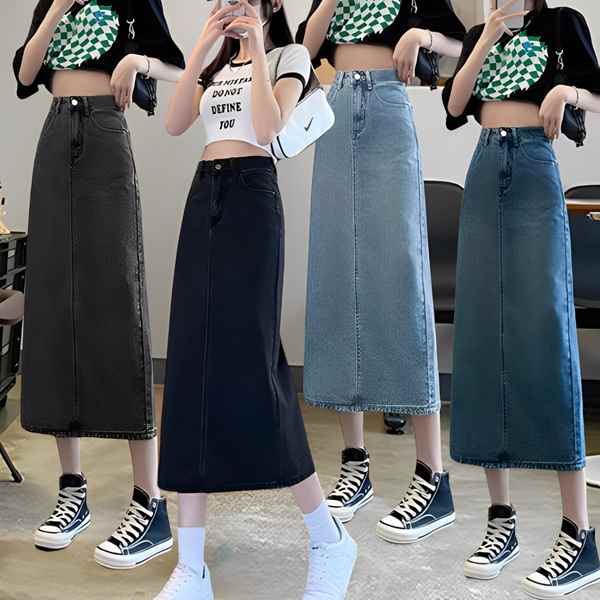 樂天商城 - 全4色 デニムワンステップスカート レディース スカート デニムスカート ロングスカート ミモレ ロング Aライン ストリート スリット バックスリット ファスナー ハイウエスト ボタン ダメージ加工 ヴィンテージ デニム 綿 かわいい 大人可愛い シンプル カジュアル