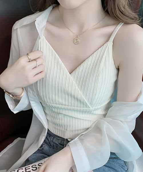 レディース トップス キャミソール インナー キャミソール Vネック タイト スリム 細身 切り替え 背中開き フェミニン ファスナー バイカラー 肌見せ 大人可愛い シンプル 上品 クール エレガント 主役級 存在感 爽やか セクシー 無地 ボーダー 夏 デート リゾート