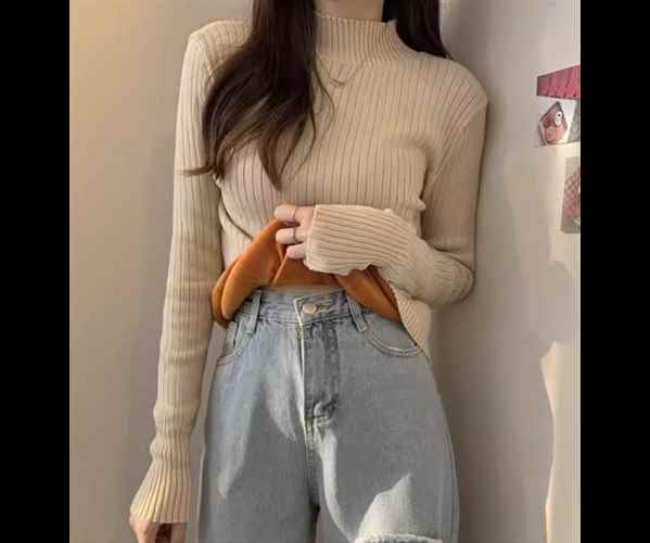 レディース トップス ニット セーター プルオーバー ミドル丈 長袖 ハイネック 細身 ストレート 厚手 ..