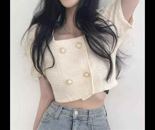 レディース トップス ジャケット カットソー 羽織 前開き ショート クロップド丈 半袖 パフスリーブ スクエアネック ストレート フェミニン 異国風 ボタン ツイード かわいい 大人可愛い きれいめ シンプル カジュアル 上品 おしゃれ かっこいい こなれ感 ラフ