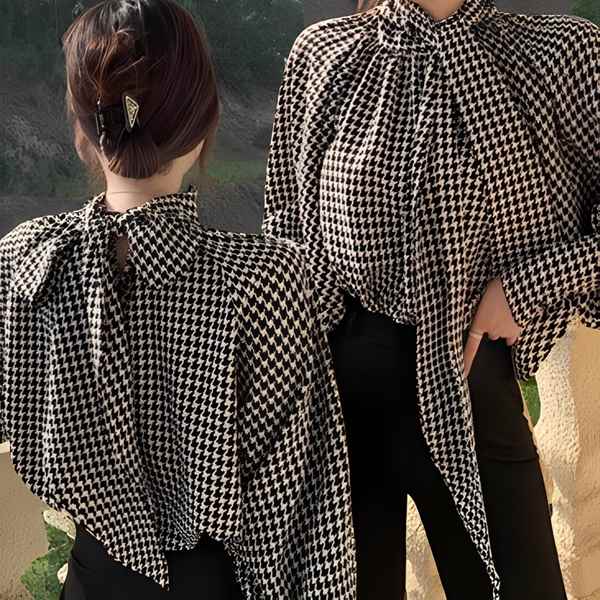 夏のデザインリボンボウタイ長袖ブラウス レディース トップス シャツ ブラウス 長袖 パフスリーブ ラウンドネック りぼんタイ セミフレア ストレート フェミニン リボン バイカラー 大人可愛い きれいめ 上品 おしゃれ ガーリー モード系 エレガント フォーマル