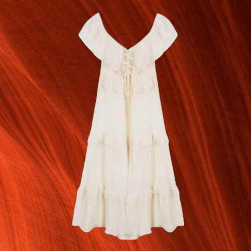 リゾートスタイル・フリルのスカートドレス レディース スカート トップス ワンピース ロング 半袖 プリンセススリーブ スクエアネック Aライン ミモレ丈スカート レースフリル きれいめ カジュアル おしゃれ ラフ ガーリー ルーズ 無地 プリンセス 20代 30代 通勤 通学