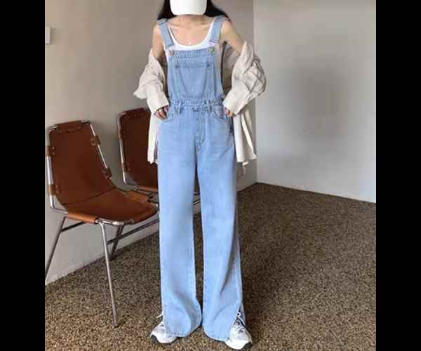 樂天商城 - レディース パンツ オーバーオール フルレングス 袖なし ノースリーブ スクエアネック ウエストマーク スリット ファスナー ポケット ハイウエスト ウォッシュ デニム ブルーデニム かわいい 大人可愛い シンプル カジュアル おしゃれ かっこいい レトロ メンズライク