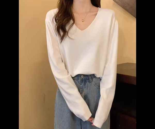 樂天商城 - レディース トップス カットソー ニット セーター プルオーバー ミドル丈 長袖 Vネック ストレッチ 伸縮性 かわいい 大人可愛い きれいめ シンプル カジュアル 上品 おしゃれ クール エレガント キュート ベーシック ナチュラル シック 高級感 優しい 穏やか 無地 春 秋