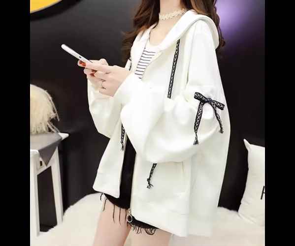 レディース トップス パーカー 上着 羽織 前開き ミドル丈 長袖 リボン ファスナー 異国風 フード 薄手 かわいい シンプル カジュアル おしゃれ かっこいい レトロ ラフ ガーリー ルーズ 個性的 キュート ラグジュアリー カレッジ風 学生風 アクティブ シック 高級感