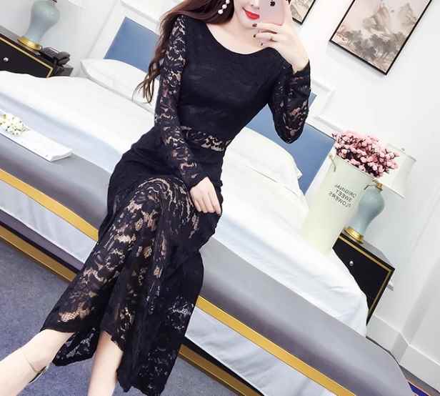 レディース ドレス ワンピース パーティードレス ロング マキシ 長袖 タイト スリム 細身 レース ウエストマーク 透け感 可愛い きれいめ 大人可愛い 上品 おしゃれ キュート ガーリー エレガント 抜け感 セクシー 華やか ラグジュアリー 高級感 セレブリティ 異国風