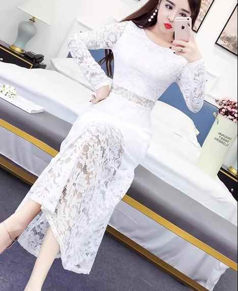 レディース ドレス ワンピース パーティードレス ロング マキシ 長袖 タイト スリム 細身 レース ウエストマーク 透け感 可愛い きれいめ 大人可愛い 上品 おしゃれ キュート ガーリー エレガント 抜け感 セクシー 華やか ラグジュアリー 高級感 セレブリティ 異国風