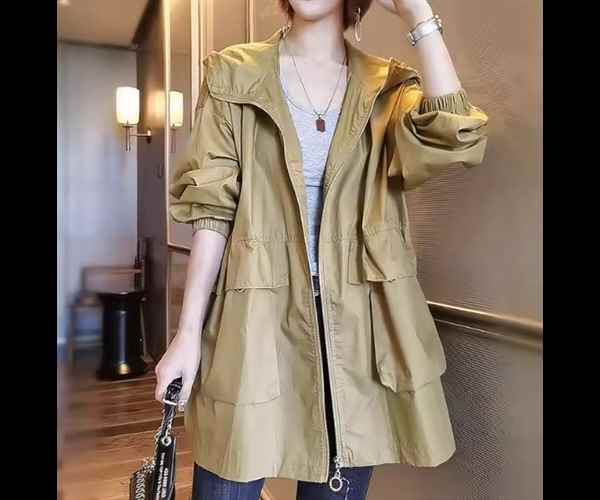 レディース コート アウター 上着 ウィンドブレーカー マウンテンパーカー ミドル丈 長袖 ドロップショルダー ファスナー ポケット 前開き 異国風 切り替えデザイン フード かわいい 大人可愛い きれいめ シンプル カジュアル 上品 おしゃれ かっこいい レトロ