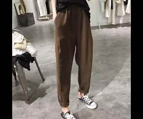 Other - レディース パンツ 9分丈 アンクル丈 ワイド テーパード ハーレムパンツ ポケット ウエストゴム 薄手 リネン 綿 麻 かわいい 大人可愛い きれいめ シンプル カジュアル 上品 おしゃれ かっこいい レトロ ラフ ボーイッシュ ルーズ クール ナチュラル ハンサム シック