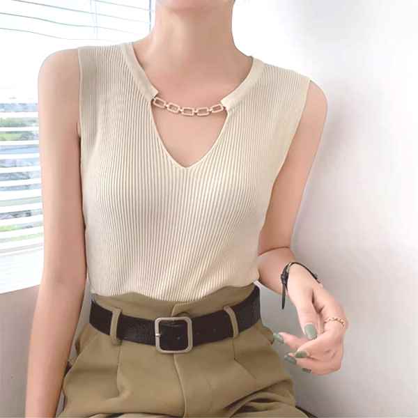 ネックレス付き 夏のアウター ノースリーブニットベスト レディース トップス カットソー ニット ベス..
