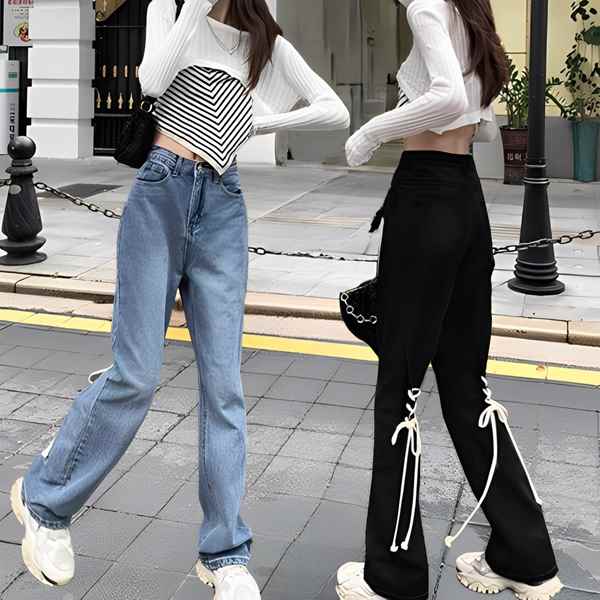 樂天商城 - デニム ジーンズ ストレート ロング パンツ2カラー 床丈 レディース 大きいサイズ ボトムス Gパン ストレートパンツ ロングパンツ デニムパンツ ロング スリム 細身 ストレート ブーツカット ハイウエスト ドロスト デニム ニッチ かわいい カジュアル