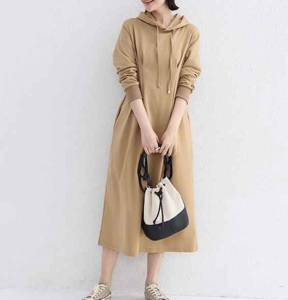 樂天商城 - ワンピース ロングスカート 膝下 ロング 長袖 フード付き かわいい 大人可愛い きれいめ シンプル カジュアル おしゃれ 大人可愛い 大人女子 こなれ感 スポーティー キュート 無地 春 秋 冬 20代 30代 40代 ママ マタニティ 通学 デート お出かけ 女子会 休日 旅行
