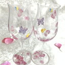 \買うなら今日お得/タイムセール3%offクーポン発行中 ポーセラーツ作品 ワイングラス(ローズペタル)二脚セット