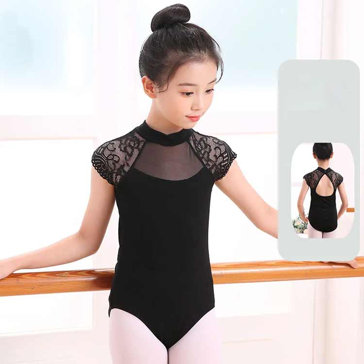 グラムールSELECT楽天市場店のキッズ レオタード 子供 女の子 ジュニア レーススリーブ バレエレオタード バレエ 全8色 全8色 スカートなし 110 競技 ダンス 衣装 バレエ用品 体操 100 120 130 140 150 160 170cm｜アングル3
