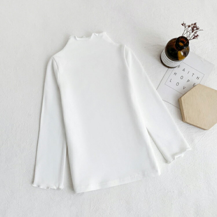 グラムールSELECT楽天市場店のトップス Tシャツ アンダーシャツ ハイネック 長袖 ベビー ハイネック 子供服 ロンT 女の子 タートルネック インナー 肌着 あったか 綿 90 フリルネック 無地 可愛い 子ども服 キッズ服 ユニセックス 80 ハイネック 100 110 120 130 140｜アングル2
