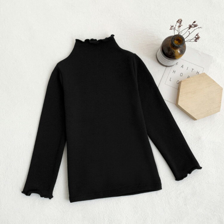 グラムールSELECT楽天市場店のトップス Tシャツ アンダーシャツ ハイネック 長袖 ベビー ハイネック 子供服 ロンT 女の子 タートルネック インナー 肌着 あったか 綿 90 フリルネック 無地 可愛い 子ども服 キッズ服 ユニセックス 80 ハイネック 100 110 120 130 140｜アングル3