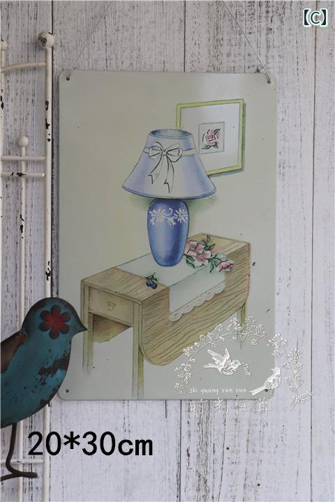 ブリキ プレート レトロ インテリア おしゃれ 鉄 絵画 花 テーブル ランプ 装飾 バルコニー 中庭 吊り下げ