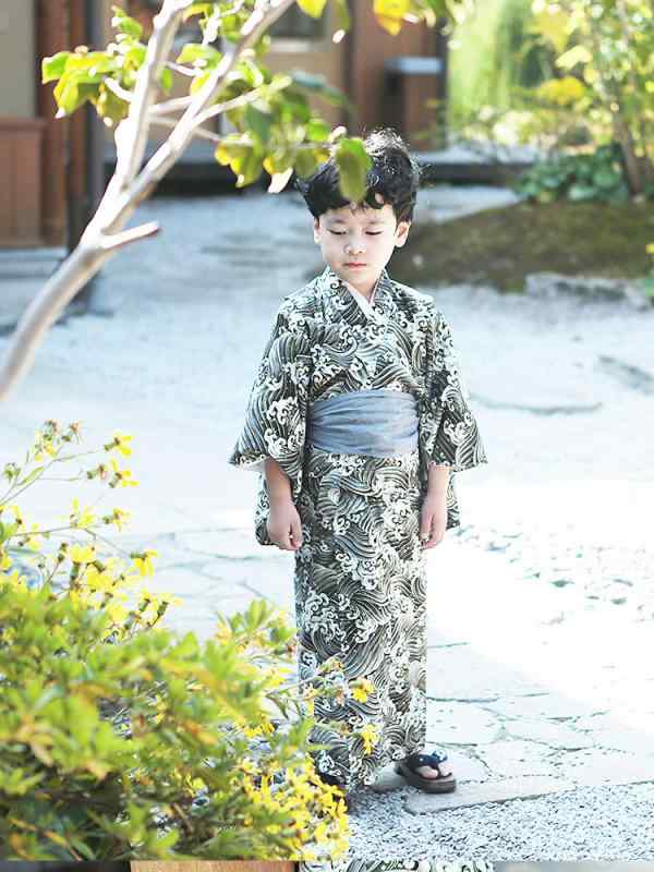 男の子 浴衣 着物 子供 キッズ 和装 和服 春夏 花火大会 お祭り おしゃれ 黒 1