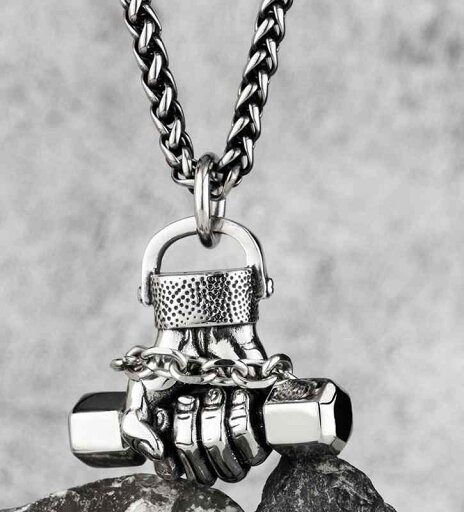 ダンベルネックレス ペンダント 拳 メンズ パンク ヒップホップ レトロ アクセサリー シルバー ダンベルネックレス ペンダント 拳 メンズ パンク ヒップホップ レトロ アクセサリー シルバー