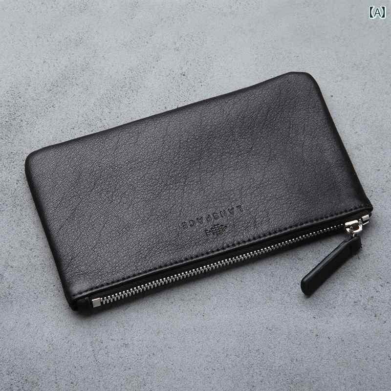 C, G - 長財布 メンズ レディース レザー ウォレット ジッパー ロング 薄型 大容量 ブラック ブラウン グリーン
