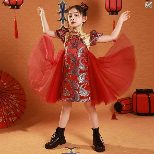 キッズ チャイナドレス ワンピース 子供 女の子 衣装 発表会 中国風 春夏 赤 キッズ チャイナドレス ワンピース 子供 女の子 衣装 発表会 中国風 春夏 赤