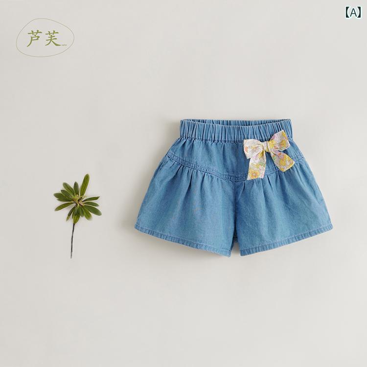 Short Pants - デニム ショートパンツ キッズ ボトムス 子供服 女の子 ジーンズ かわいい コットン おしゃれ ブルー