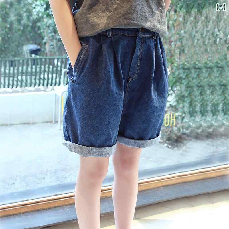 Short Pants - デニム ショートパンツ キッズ ボトムス 子供服 女の子 春夏 薄手 ワイド おしゃれ ファッション ブルー