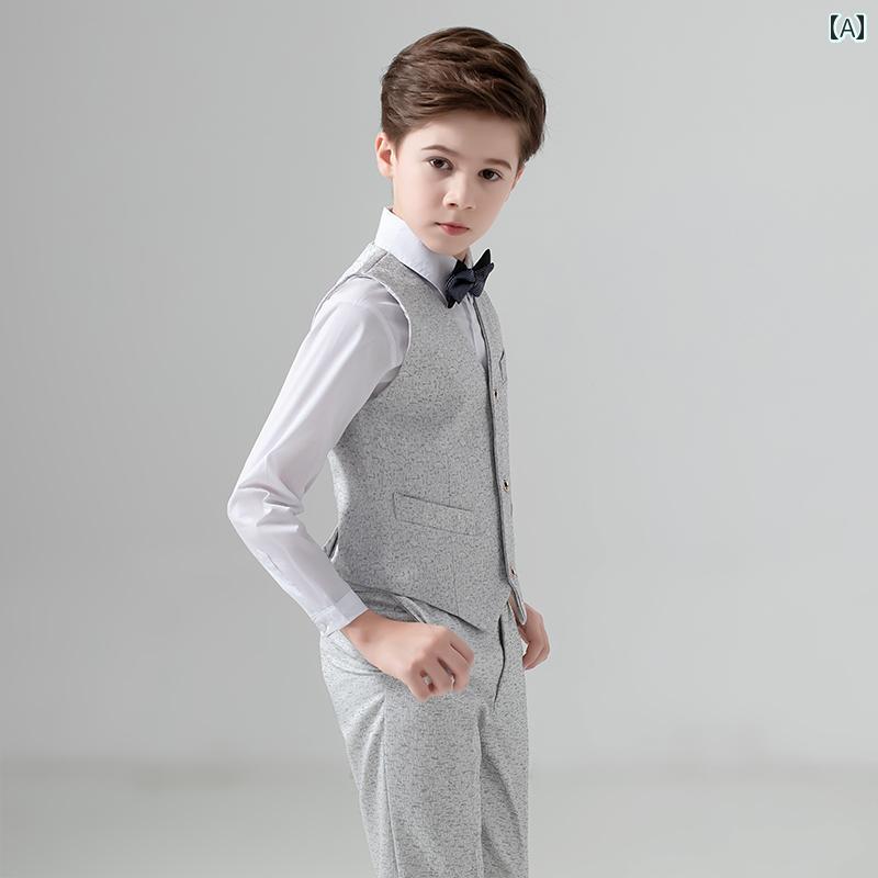 キッズ フォーマル ベスト 子供 男の子 結婚式 発表会 ピアノ 衣装 シャツ 長袖 ズボン 春夏 シルバー