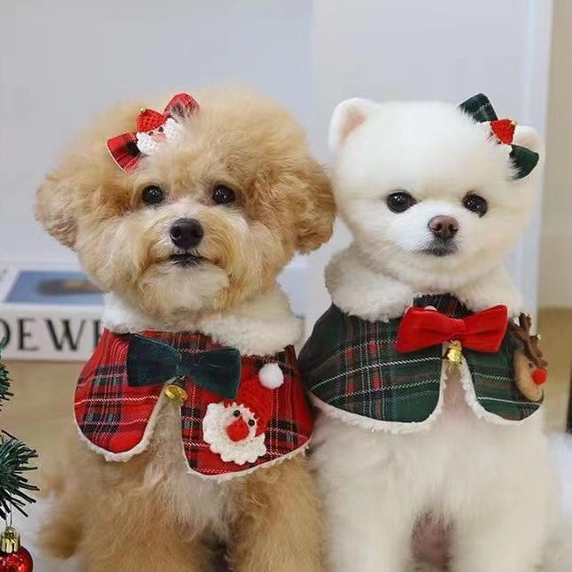 ペット 服 マント ドッグウェア 秋冬 かわいい 衣装 クリスマス ショール ネック スカーフ ポンチョ ヘアピン 犬 猫