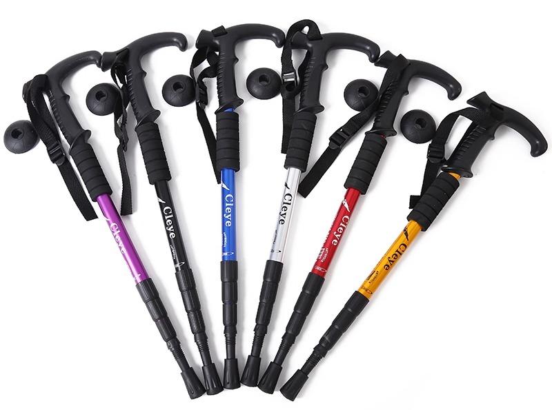 トレッキングポール 杖 ステッキ ハイキング 登山 山登り 屋外 T字型 伸縮式 折りたたみ 軽量 滑り止め パープル ブラック シルバー