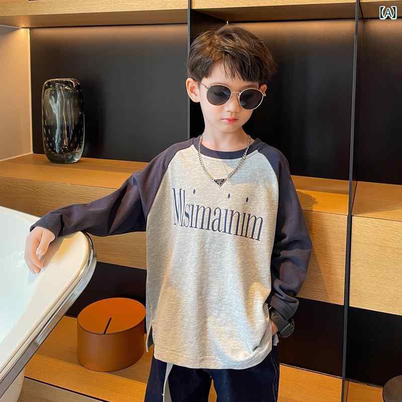 tシャツ キッズ 子供服 男の子 ロンT 長袖 春秋 ラウンドネック コットン グレー 韓国