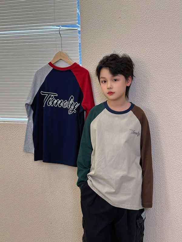 tシャツ キッズ 子供服 男の子 ロンT ラグランスリーブ 春秋 長袖 ブラウン グリーン レッド 韓国