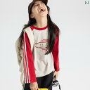 tシャツ キッズ 子供服 女の子 ロン 長袖 ラグラン トップス ラウンドネック レッド グレー 韓国