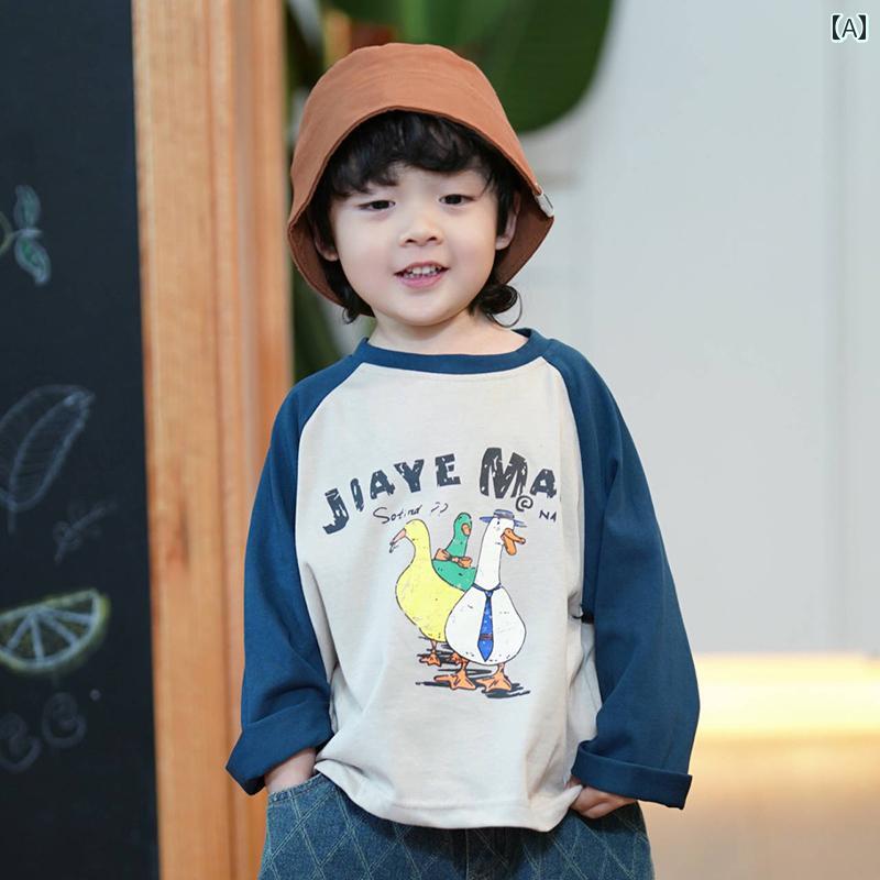 tシャツ キッズ 子供服 男の子 女の子 ロンT 春秋 ラグランスリーブ 長袖 ラウンドネック ブルー 韓国