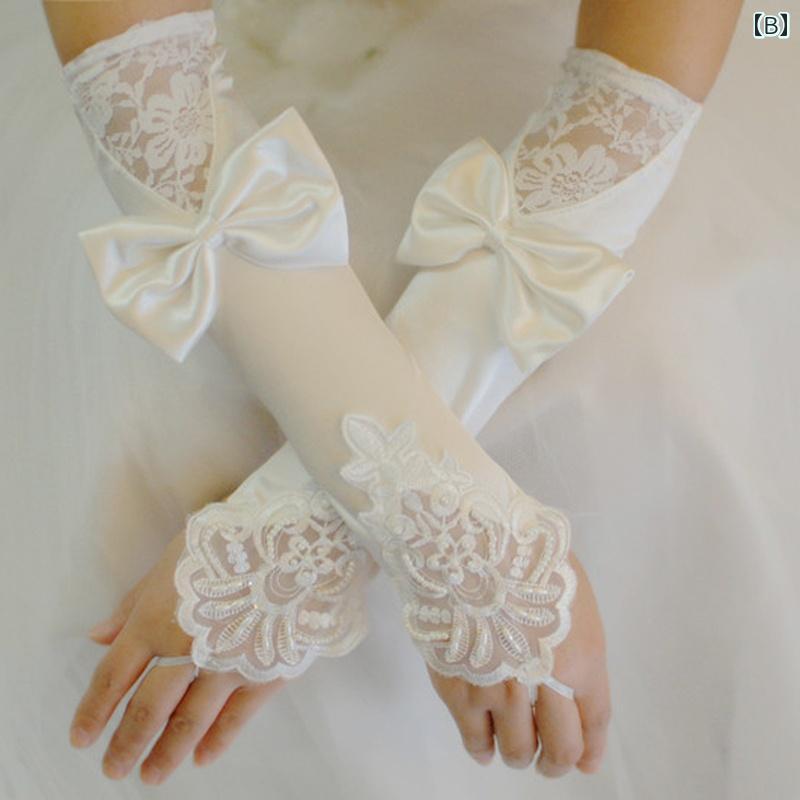 グローブ ロング 手袋 ウエディング 結婚式 ブライダル 花嫁 アクセサリー サテン レース リボン レッド ホワイト